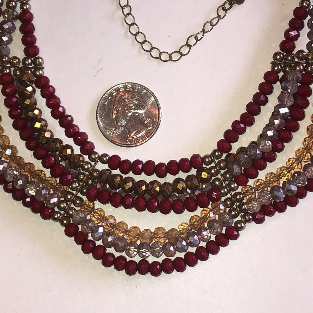 Multi-Strand Red Beaded Boho Statement Necklace - image 3